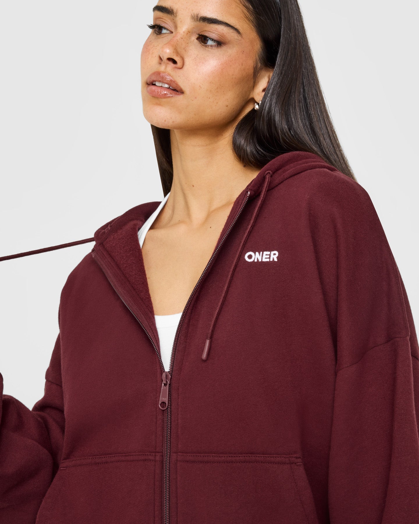 Mid Weight Relaxed Zip Through Hoodie | Rosewood - Image 4