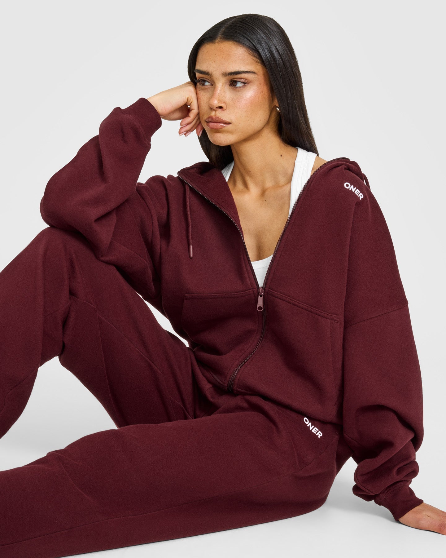 Mid Weight Relaxed Zip Through Hoodie | Rosewood - Image 5
