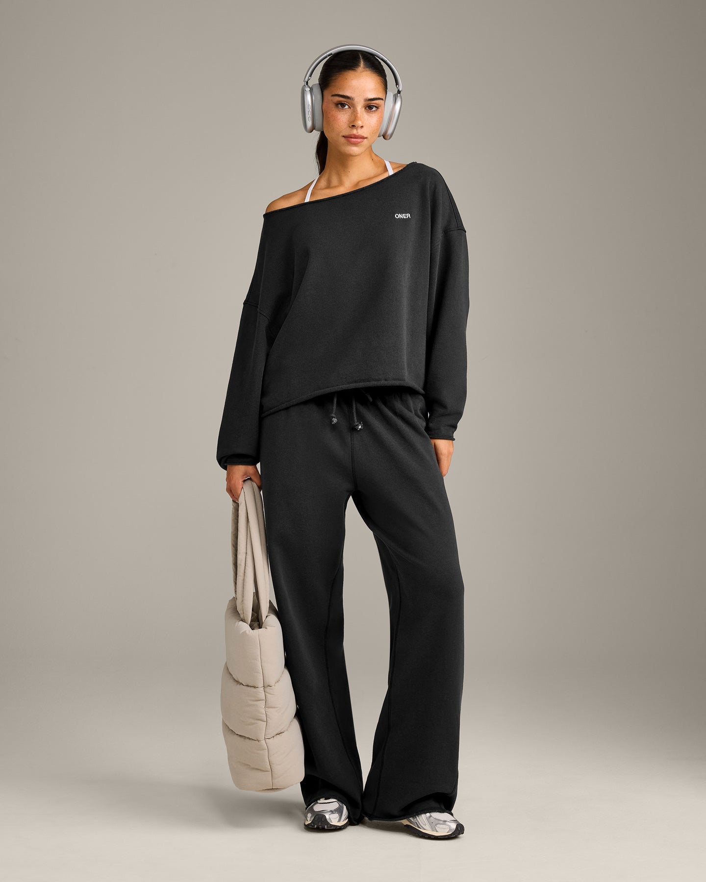 Raw Cut Lounge Off-The-Shoulder Sweatshirt | Washed Black - Image 2