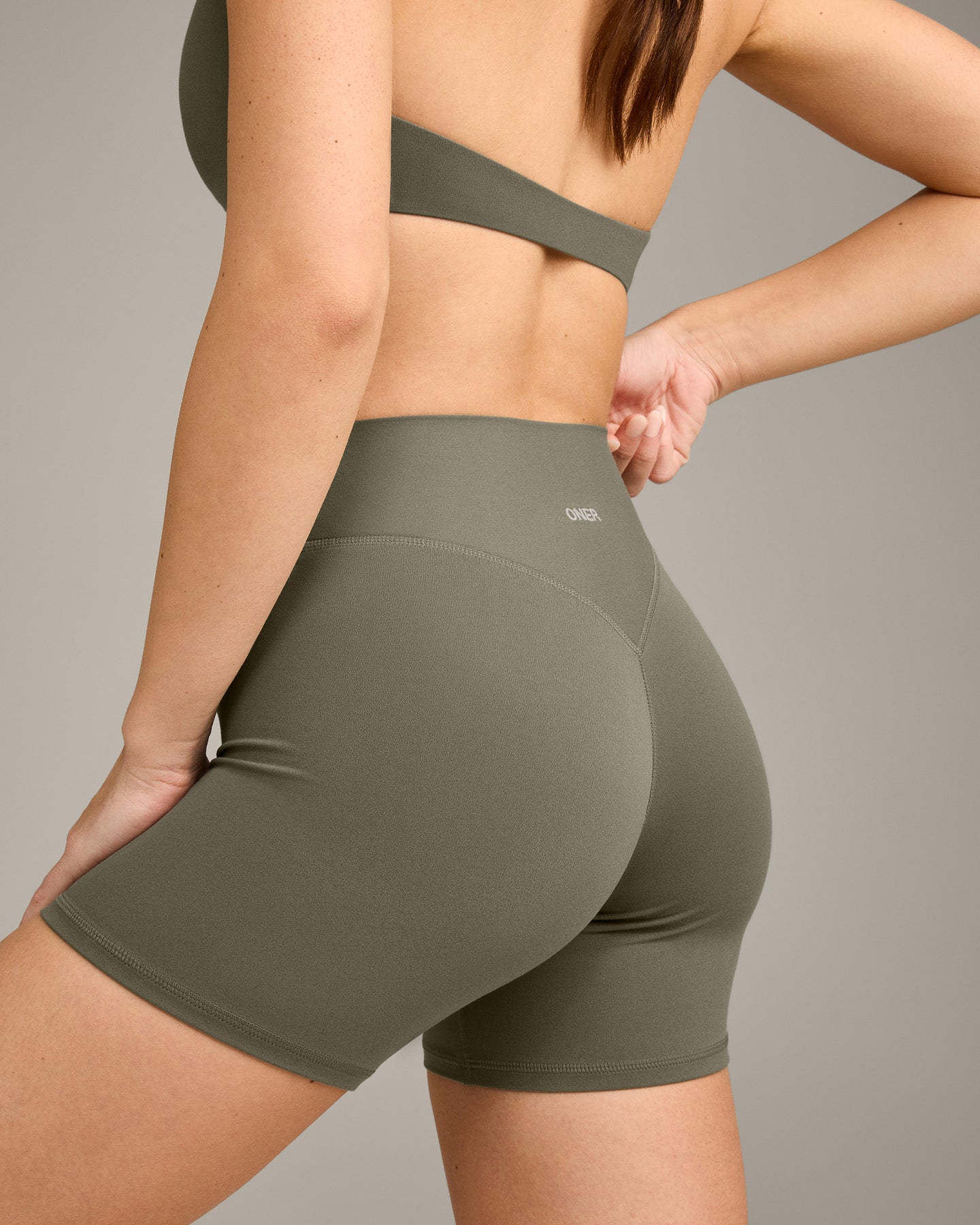 SoftMotion High Waisted Shorts 6" with Grey Logo | Alpine Green - Image 4