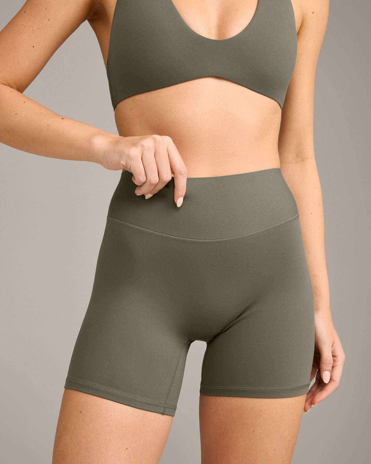 SoftMotion High Waisted Shorts 6" with Grey Logo | Alpine Green - Image 5