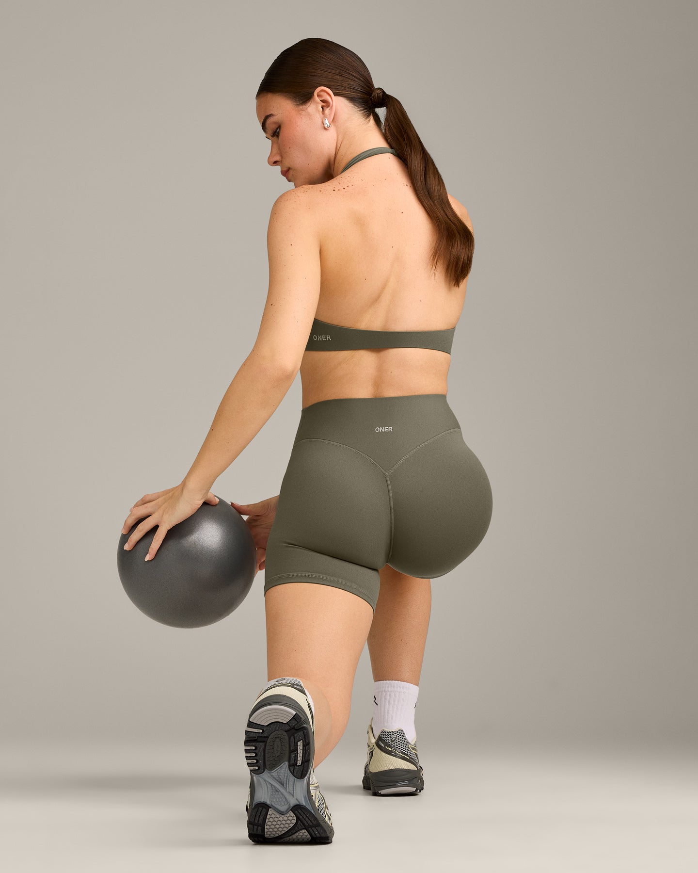 SoftMotion High Waisted Shorts 6" with Grey Logo | Alpine Green - Image 6