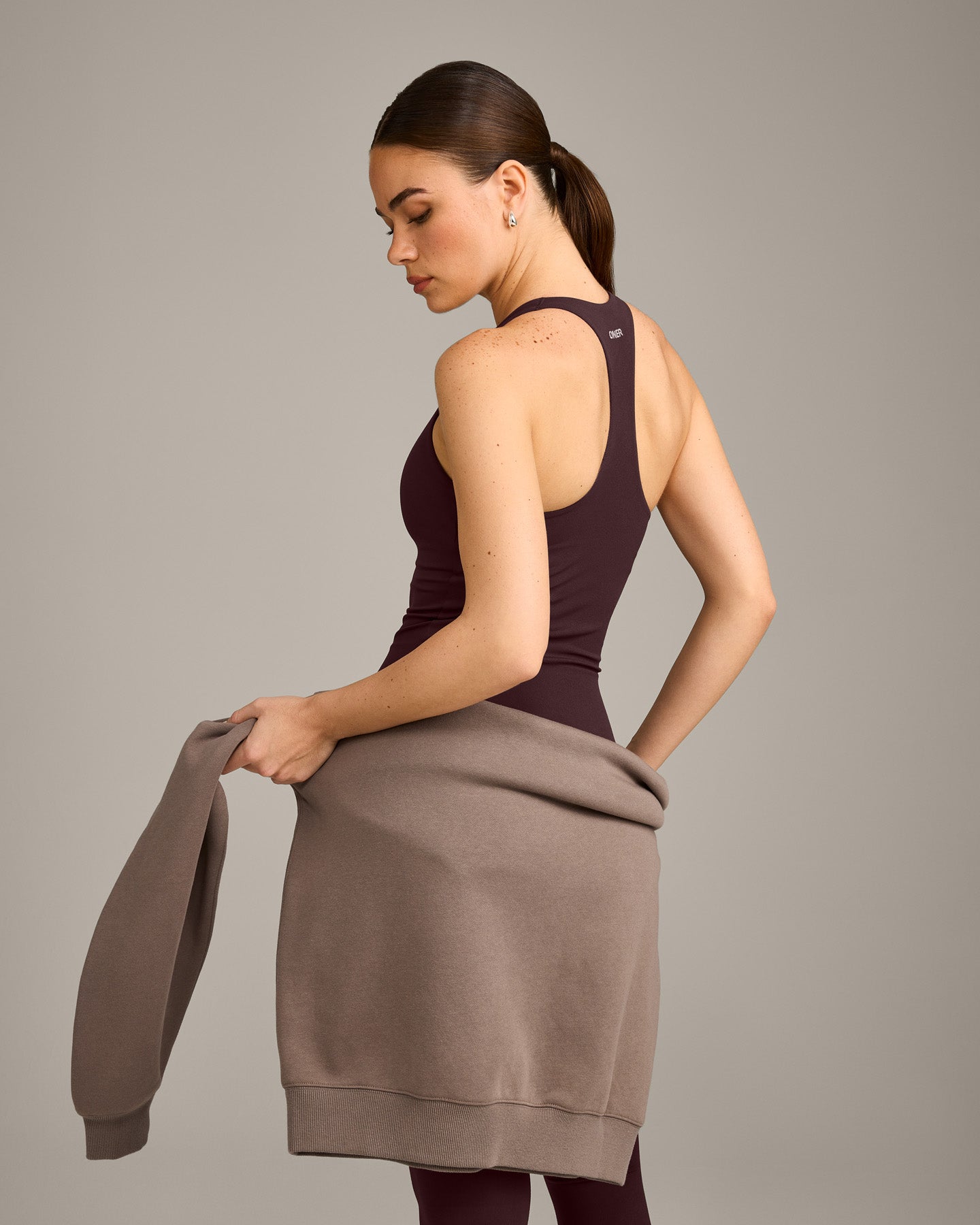 SoftMotion Racer Back Vest with Built in Bra Shelf with Grey Logo | Plum Brown - Image 2