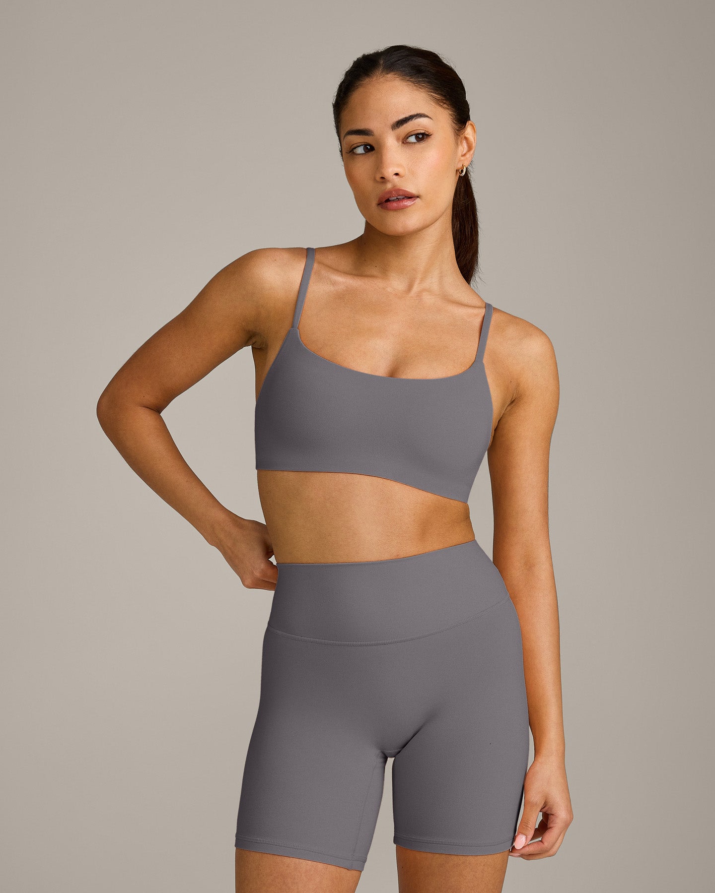 SoftMotion Strappy Sports Bra with Grey Logo | Ash Grey