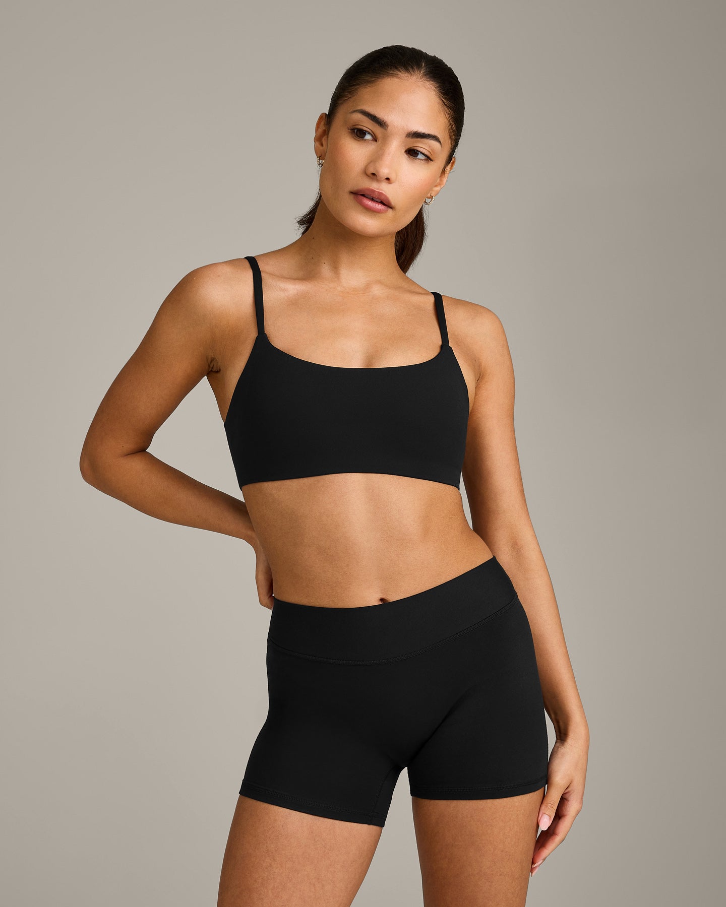 SoftMotion Strappy Sports Bra with Grey Logo | Black