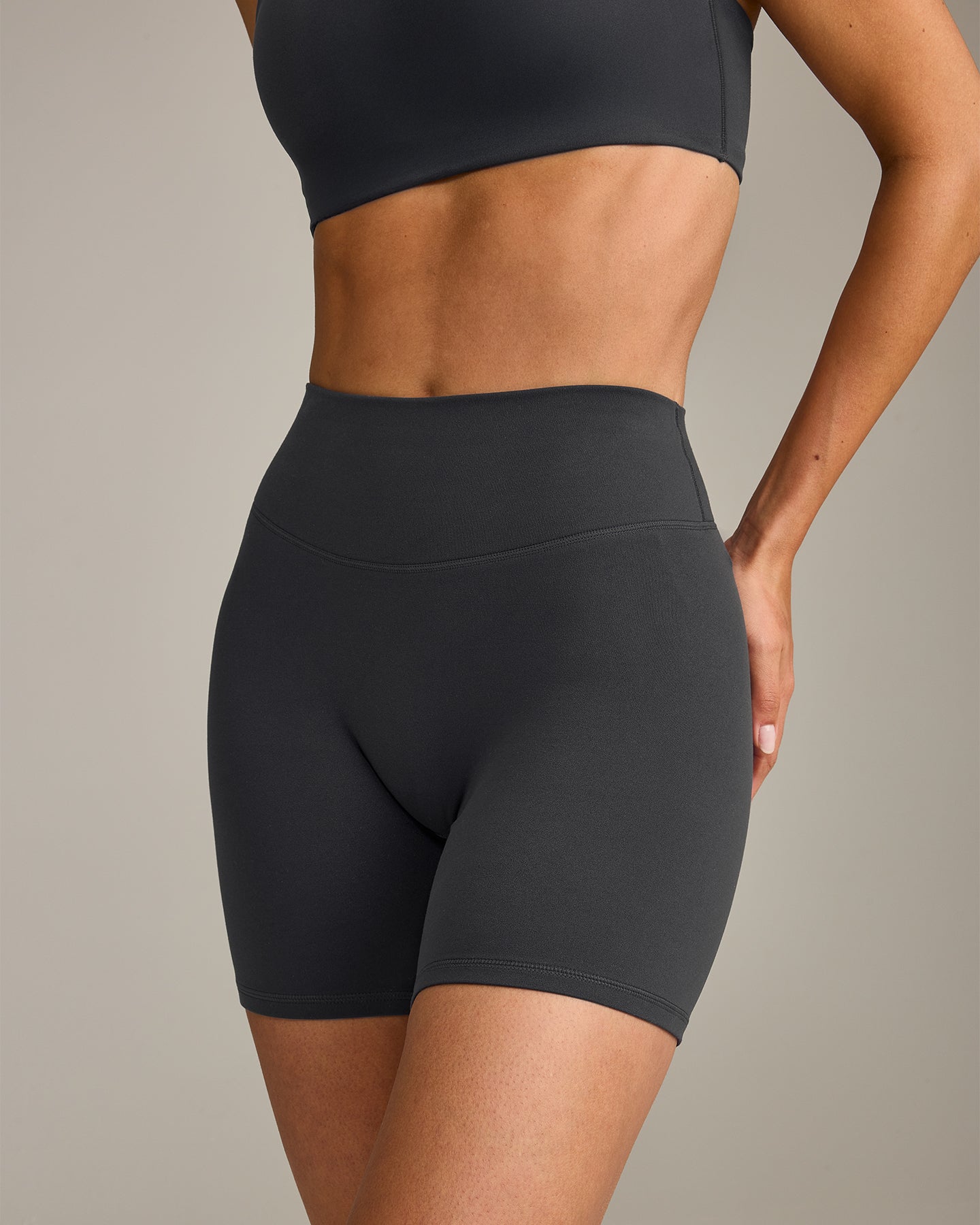 SoftMotion High Waisted Shorts 6" with Grey Logo | Coal - Image 4