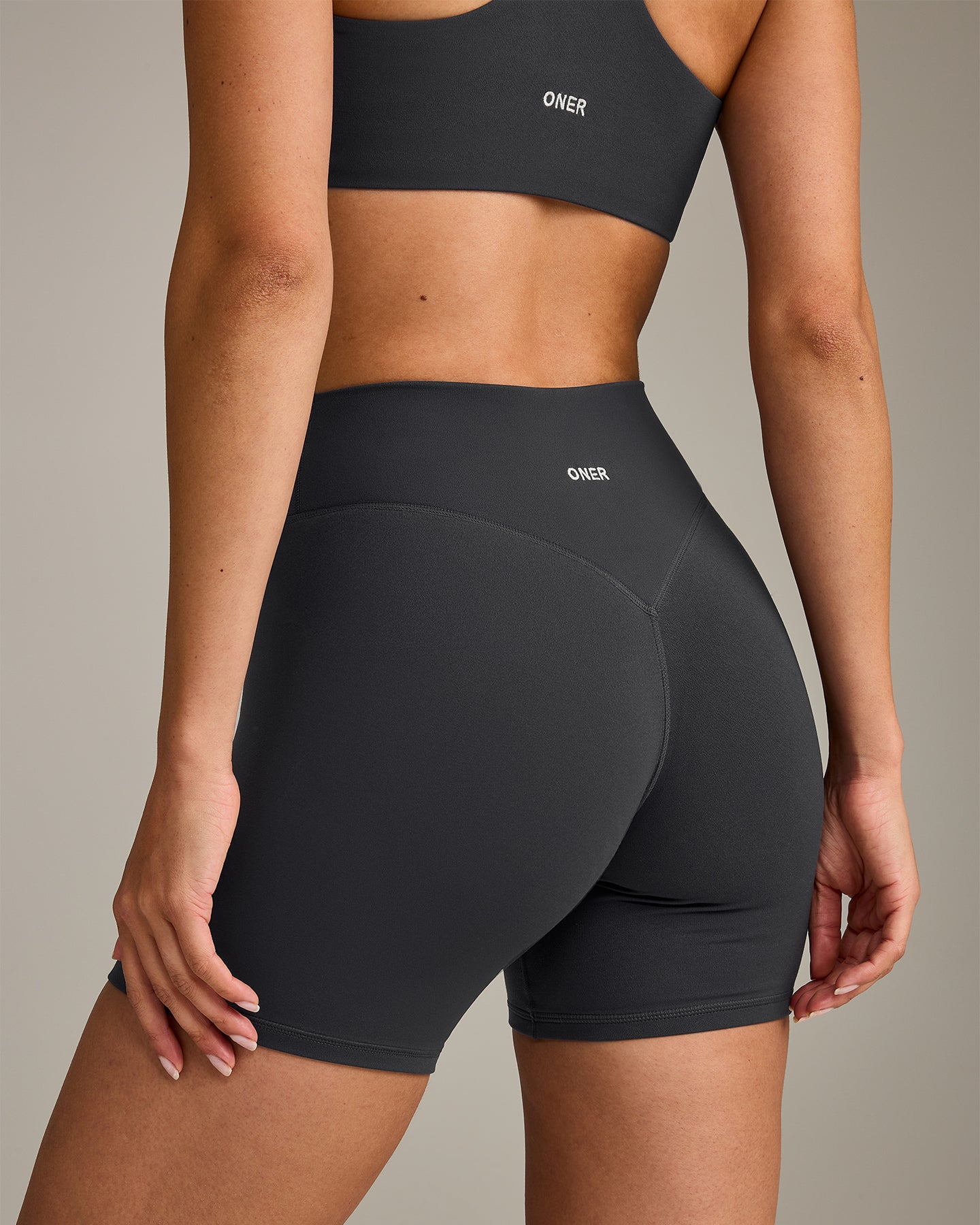 SoftMotion High Waisted Shorts 6" with Grey Logo | Coal - Image 5