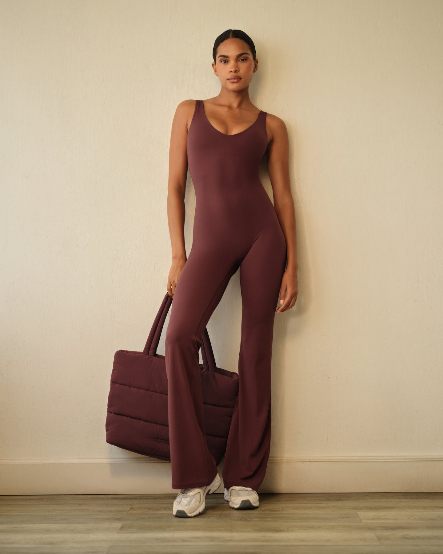 SoftMotion Scoop Back Flared All In One Long with Grey Logo | Velvet Mocha - Image 2