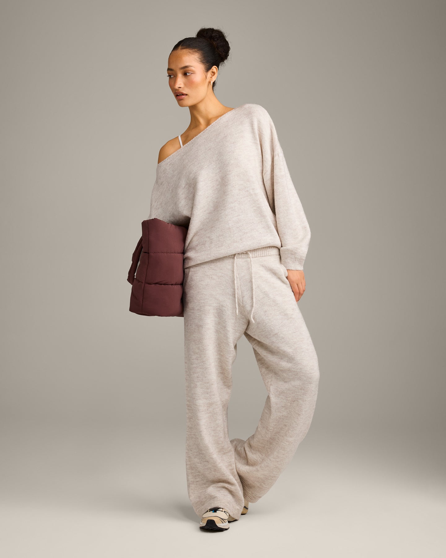 Oversized Knit Off-The-Shoulder Sweater | Oat Marl - Image 2