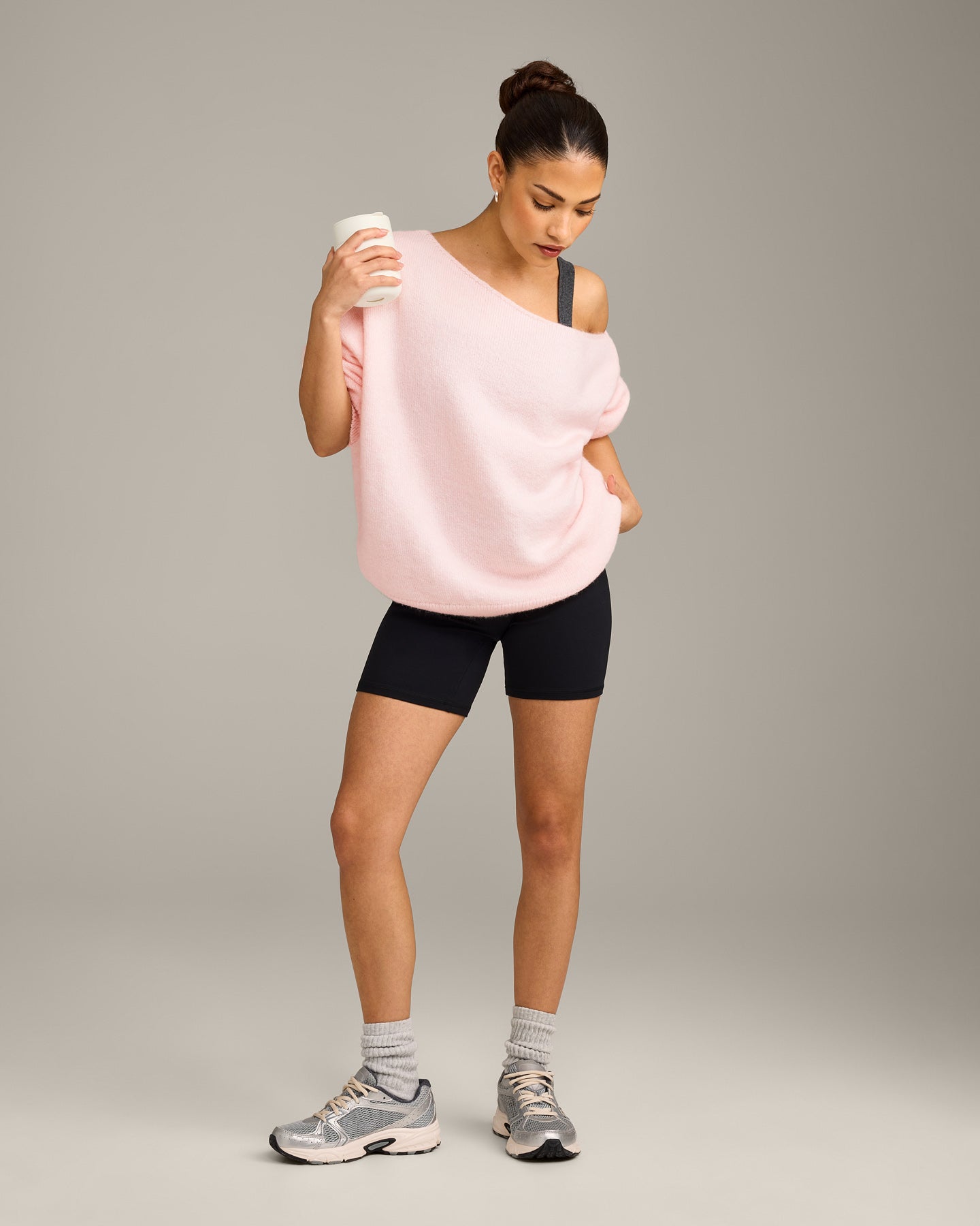 Oversized Knit Off-The-Shoulder Sweater | Soft Girl Pink - Image 3