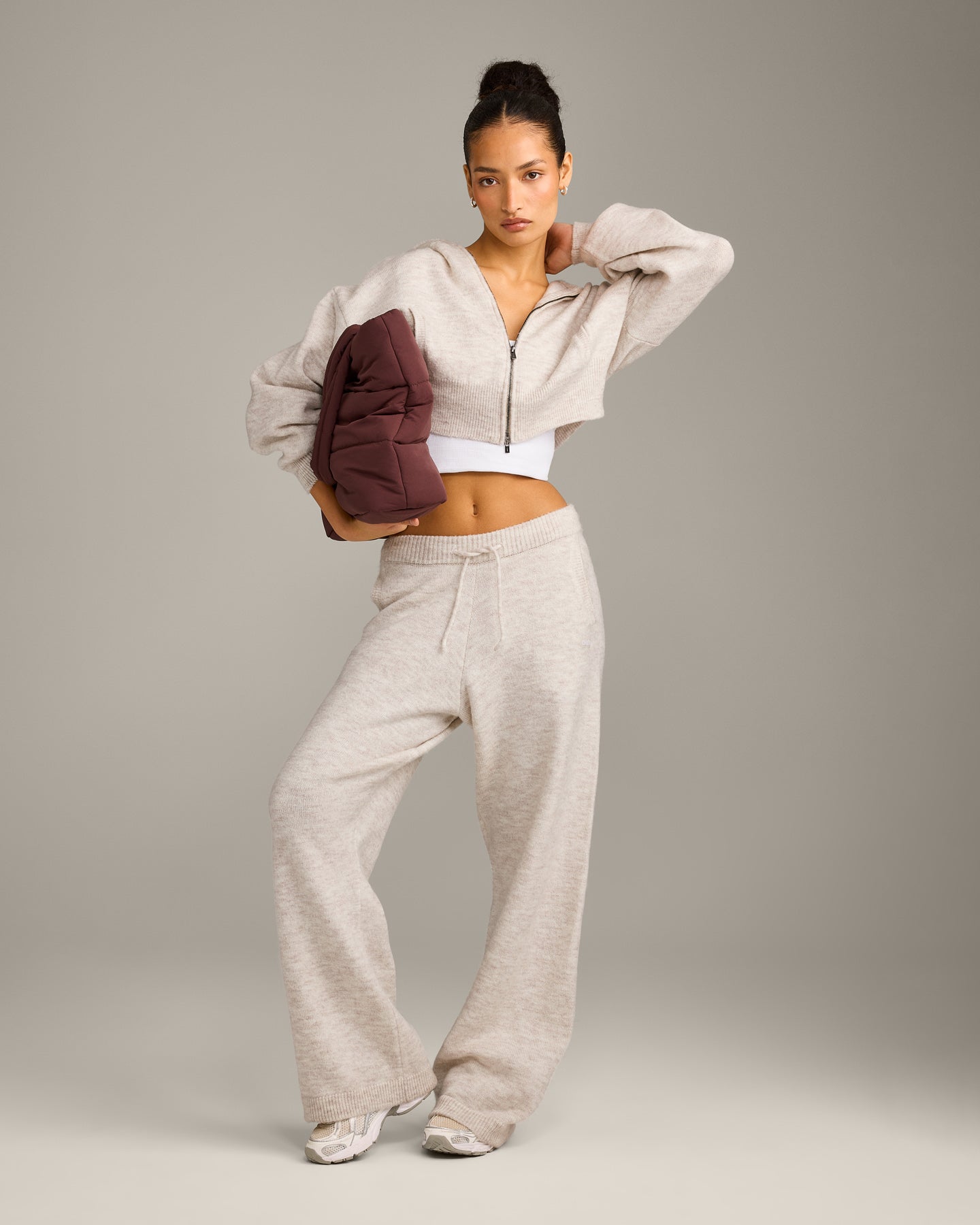 Oversized Knit Straight Leg Bottoms | Oat Marl - Image 3