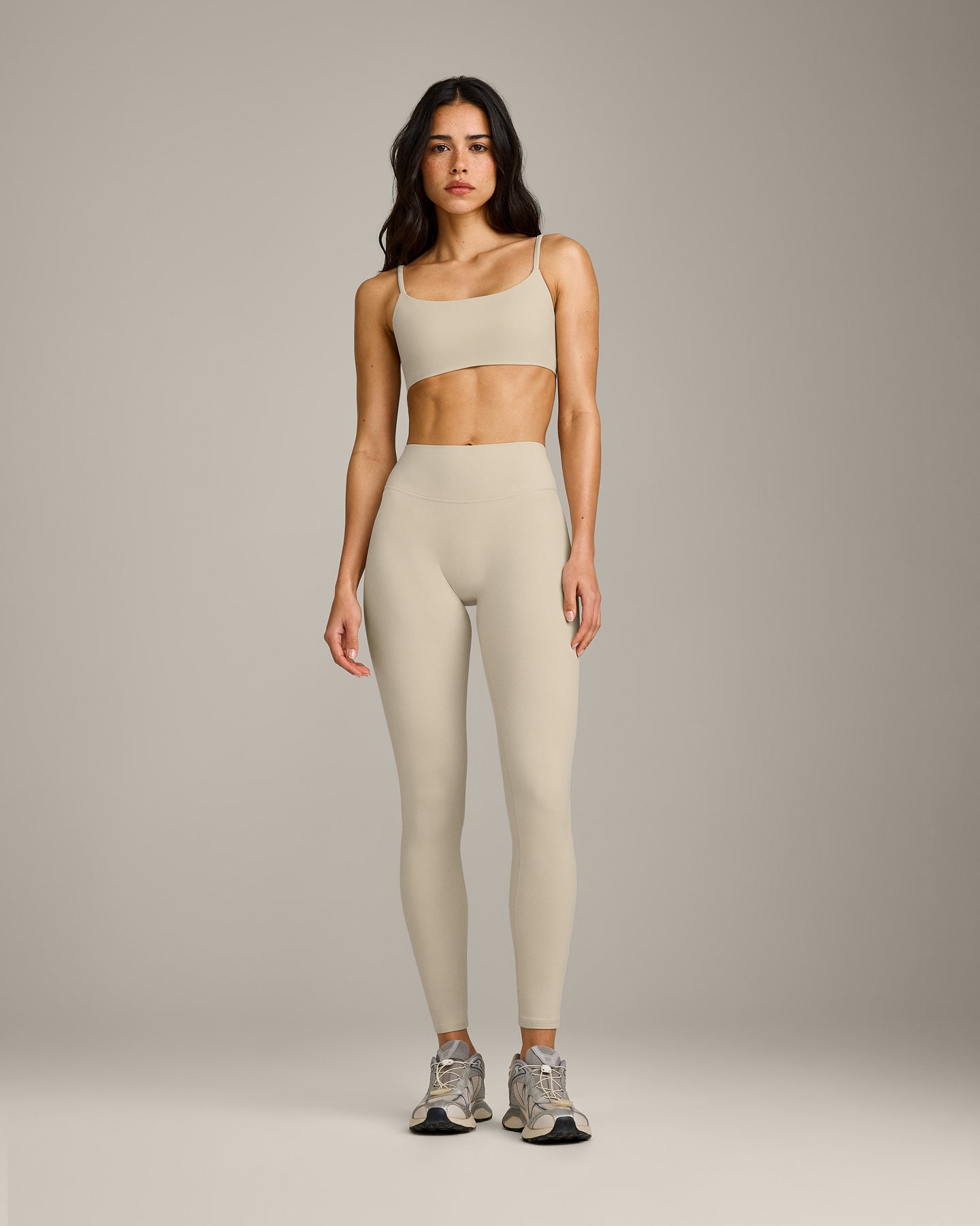 SoftMotion High Waisted Leggings with Grey Logo | Oatmeal - Image 2