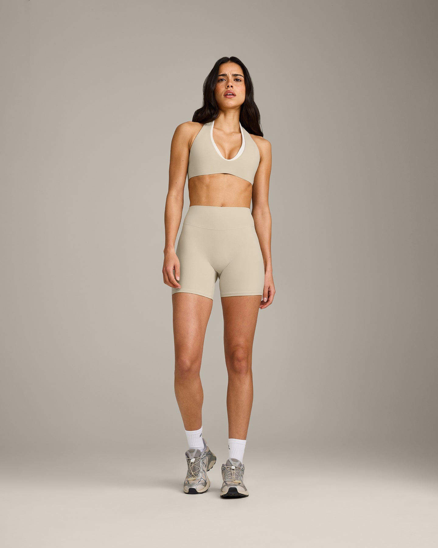 SoftMotion High Waisted Shorts 6" with Grey Logo | Oatmeal - Image 2