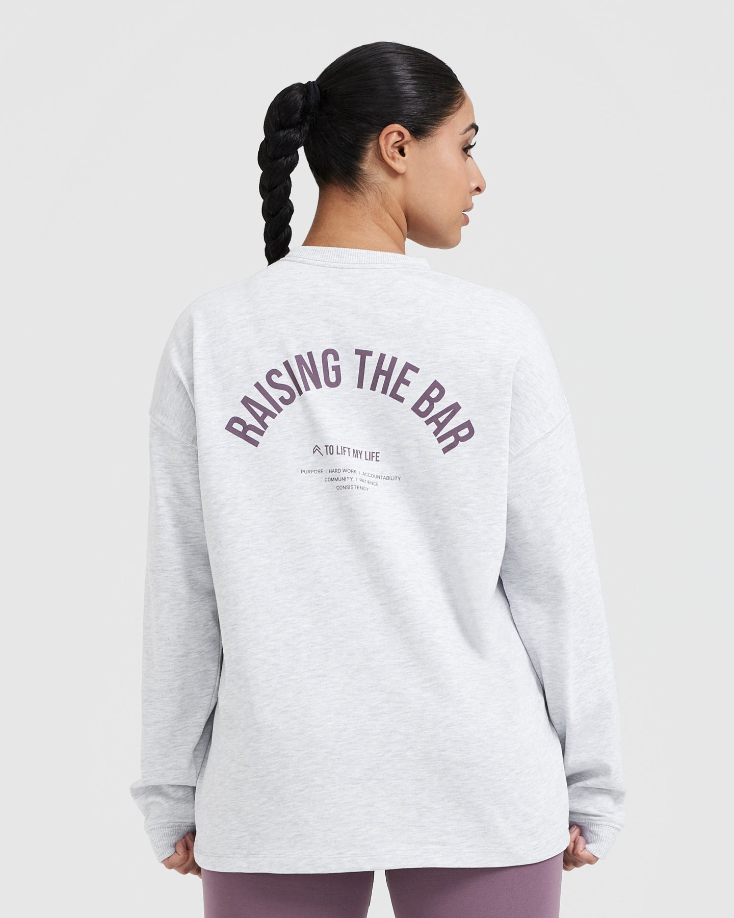 Raising The Bar Graphic Unisex Long Sleeve Top | Light Grey Marl - Image 2