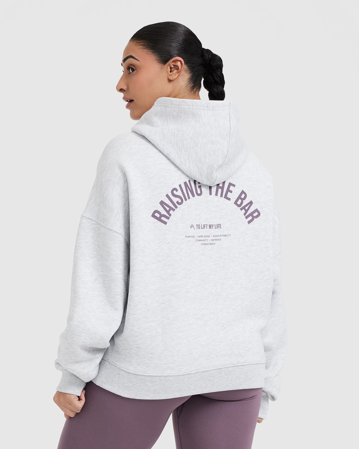 Raising the Bar Graphic Unisex Oversized Hoodie | Light Grey Marl - Image 2