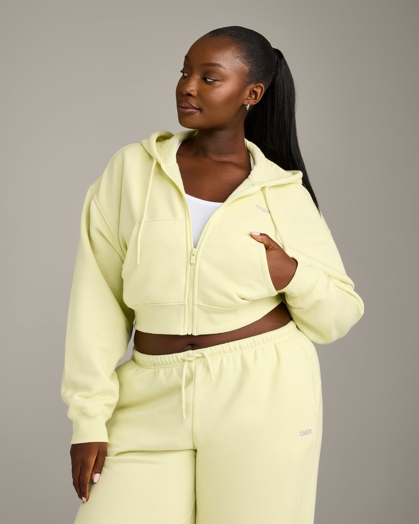 Foundations All Season Cropped Zip Through Hoodie | Pastel Yellow