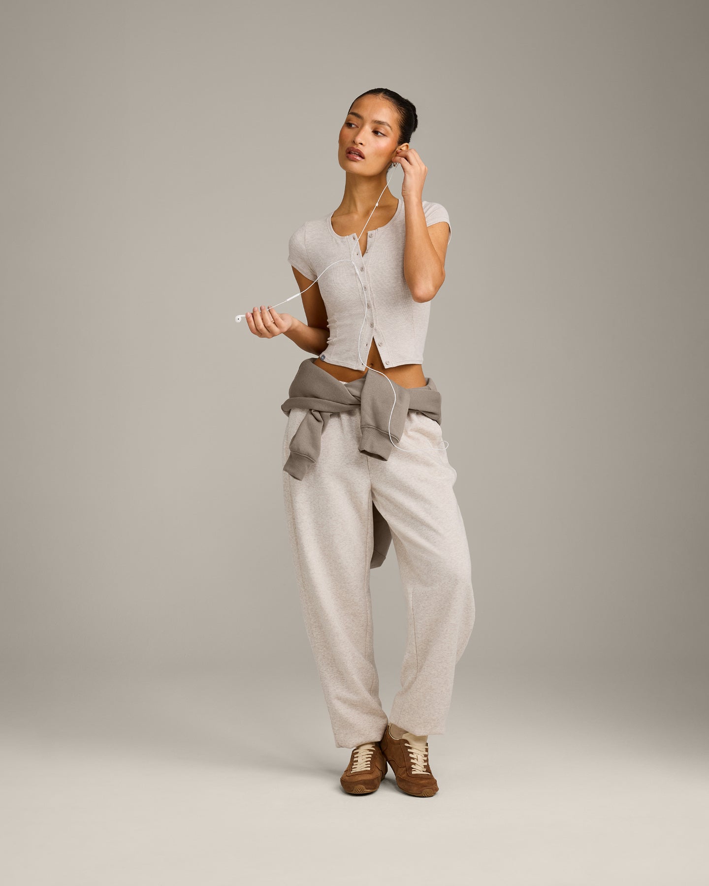 Mellow Rib Mid Short Sleeve Cardigan | Oat Marl - Image 2