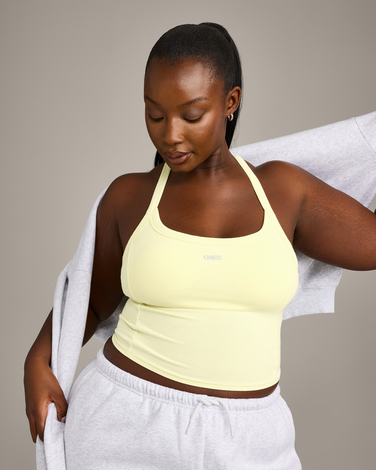 Mellow Rib Racer Back Mid Vest with Built in Bra Shelf | Pastel Yellow - Image 2