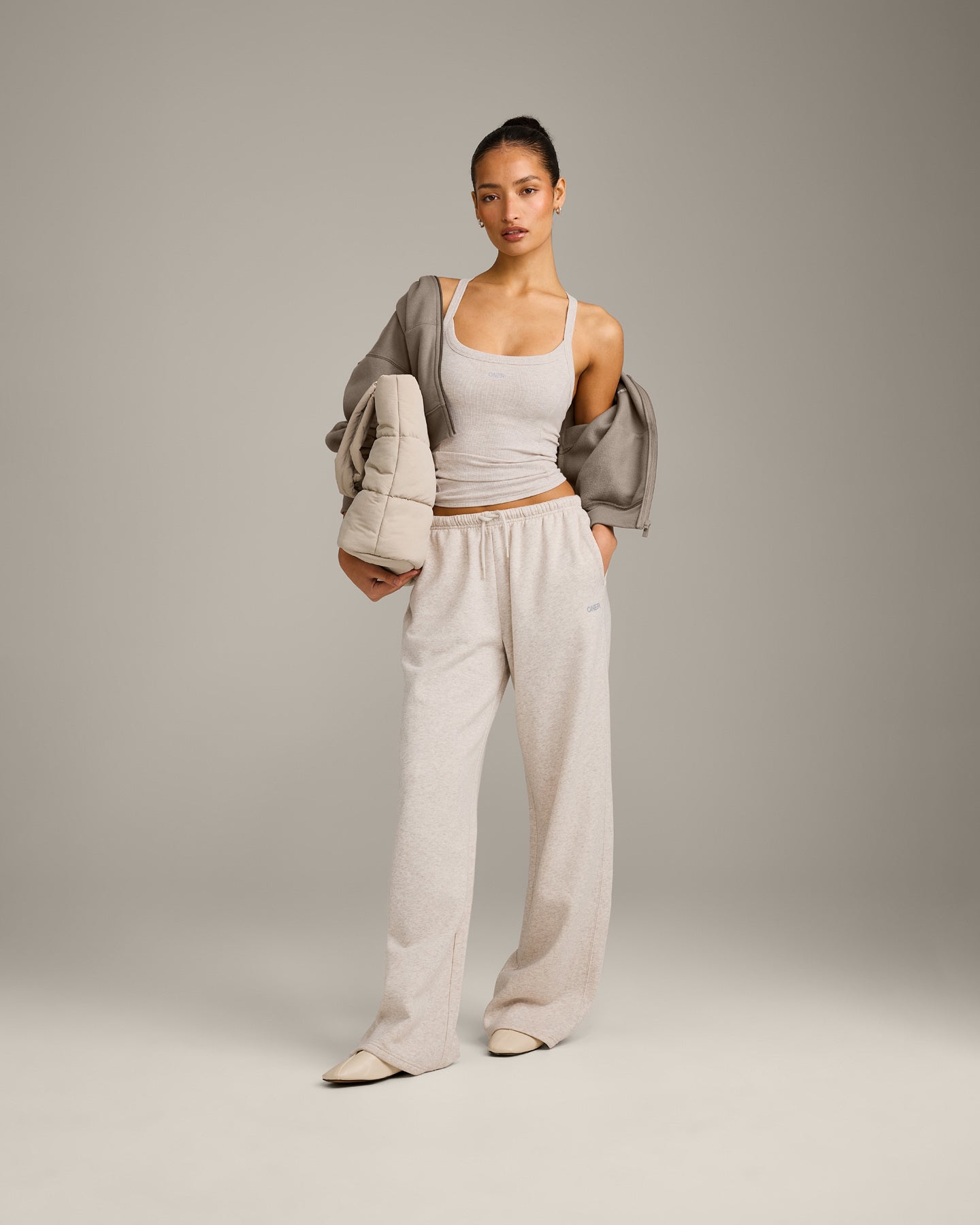 Mellow Rib Racer Back Vest with Built in Bra Shelf | Oat Marl - Image 2