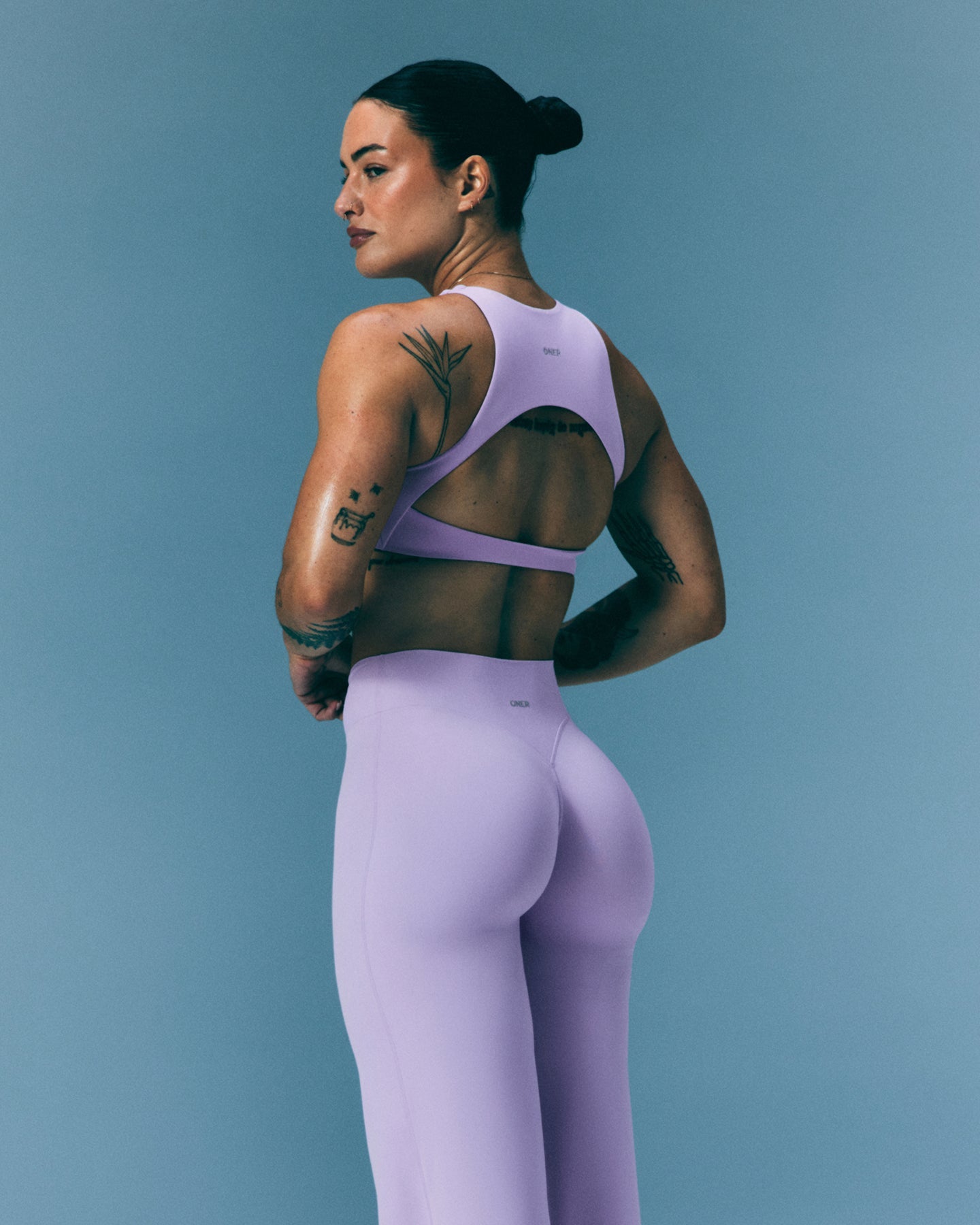SoftMotion High Neck Sports Bra with Grey Logo | Lavender Purple - Image 2