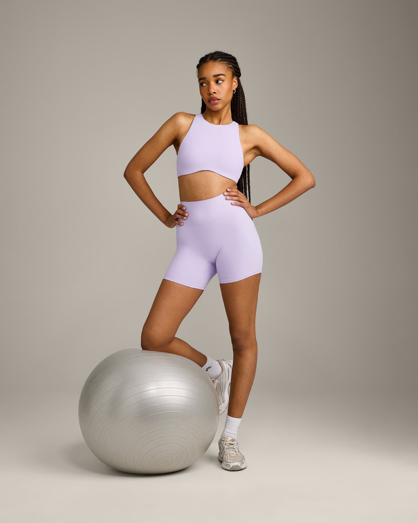 SoftMotion High Neck Sports Bra with Grey Logo | Lavender Purple - Image 3