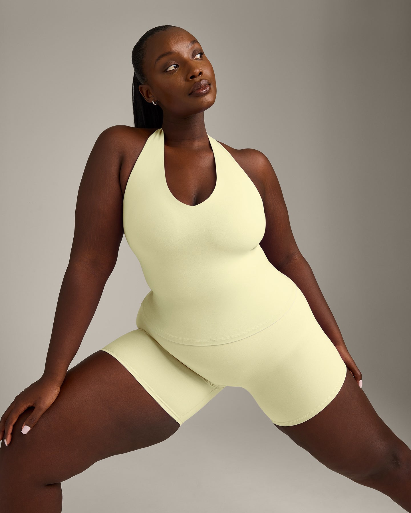 SoftMotion Halter Neck Vest with Built in Bra Shelf with Grey Logo | Pastel Yellow - Image 2