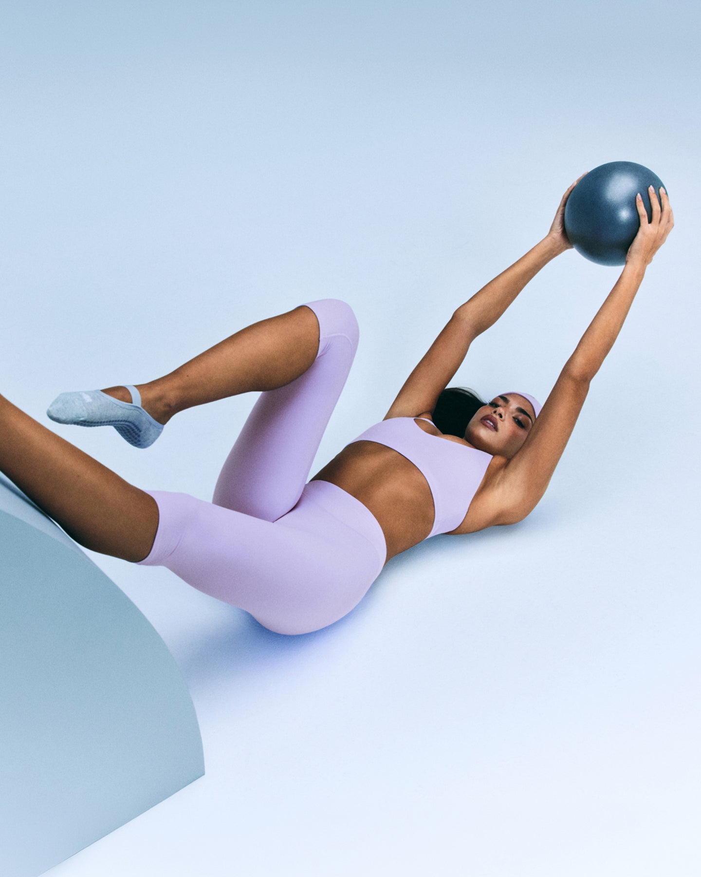 SoftMotion High Waisted Capri Leggings with Grey Logo | Lavender Purple - Image 2