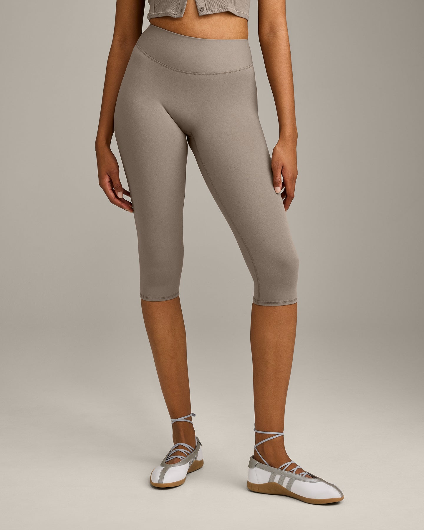 SoftMotion High Waisted Capri Leggings with Grey Logo | Minky - Image 2