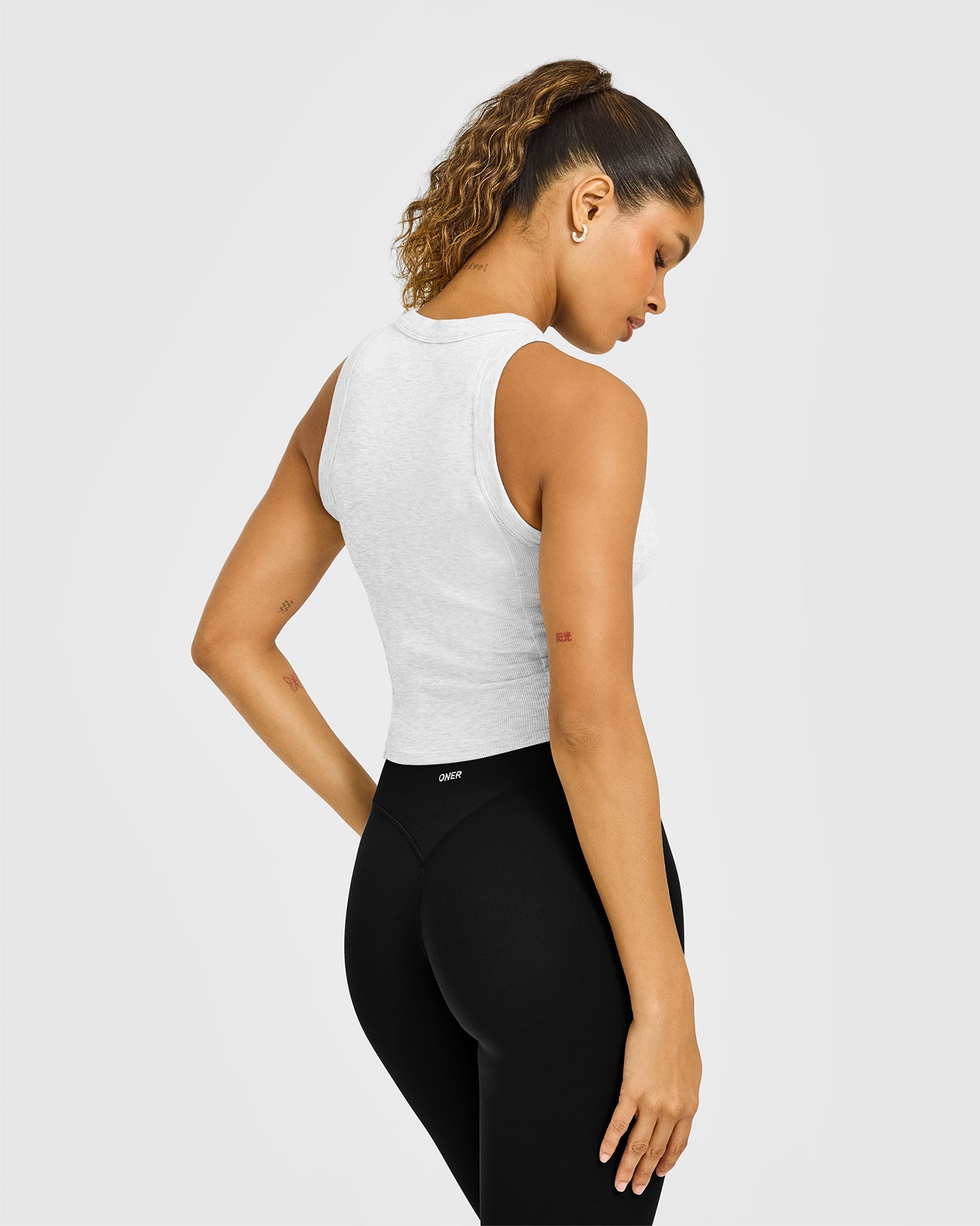 Mellow Rib High Neck Mid Tank Top | Light Grey Marl - Image 2