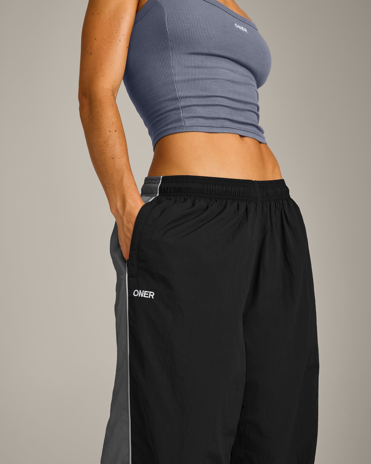 Oversized Contrast Piped Woven Straight Leg Track Bottoms | Black - Image 3
