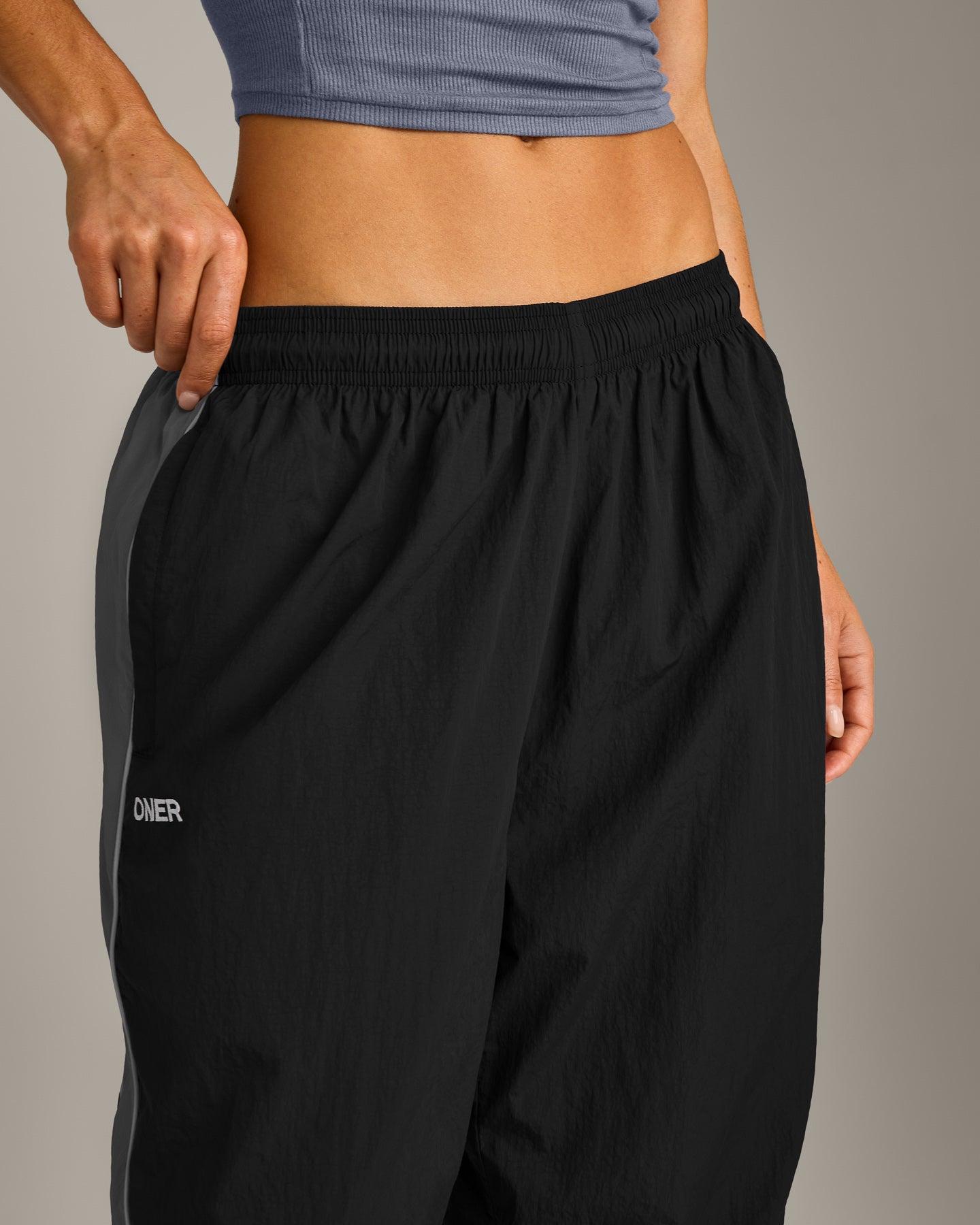 Oversized Contrast Piped Woven Straight Leg Track Bottoms | Black - Image 5