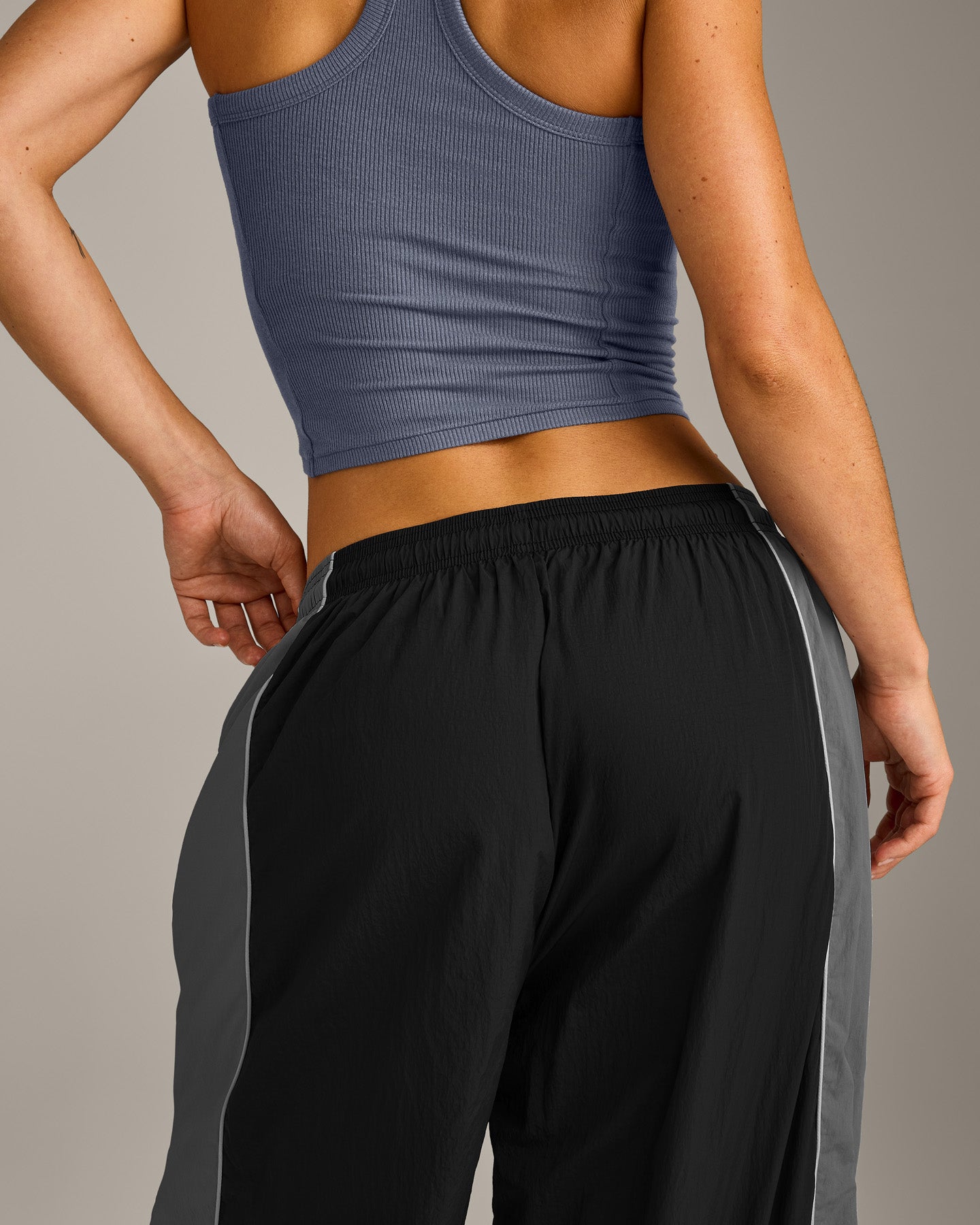 Oversized Contrast Piped Woven Straight Leg Track Bottoms | Black - Image 6