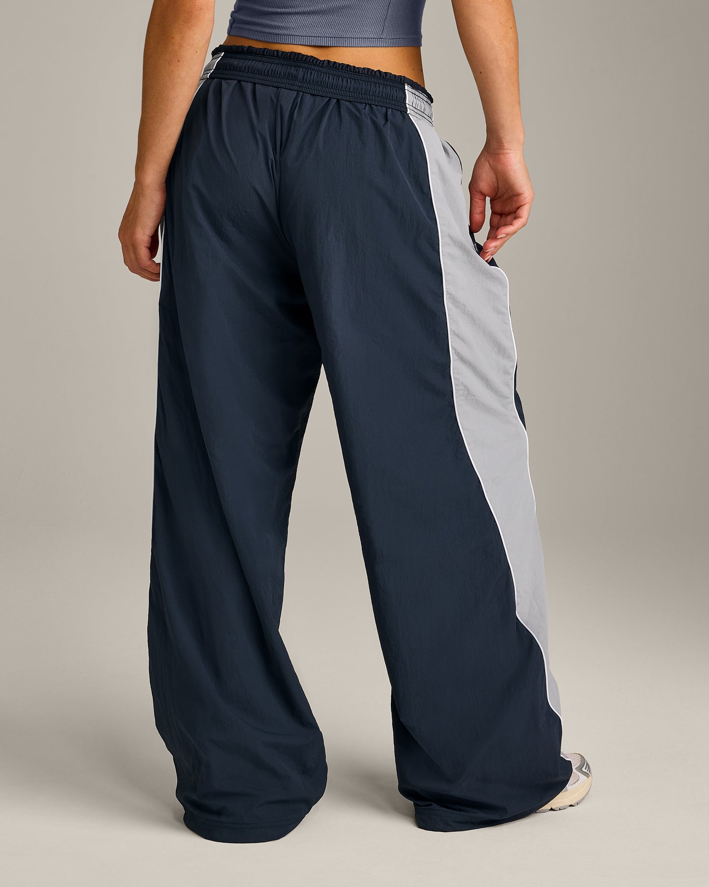 Oversized Contrast Piped Woven Straight Leg Track Bottoms | True Blue - Image 5