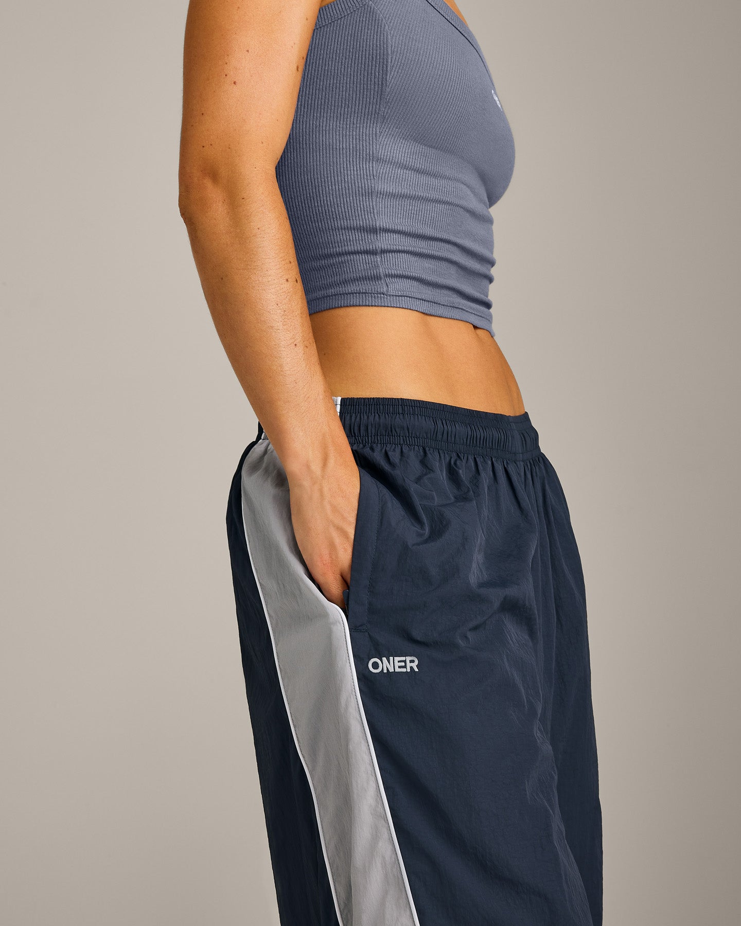 Oversized Contrast Piped Woven Straight Leg Track Bottoms | True Blue - Image 3