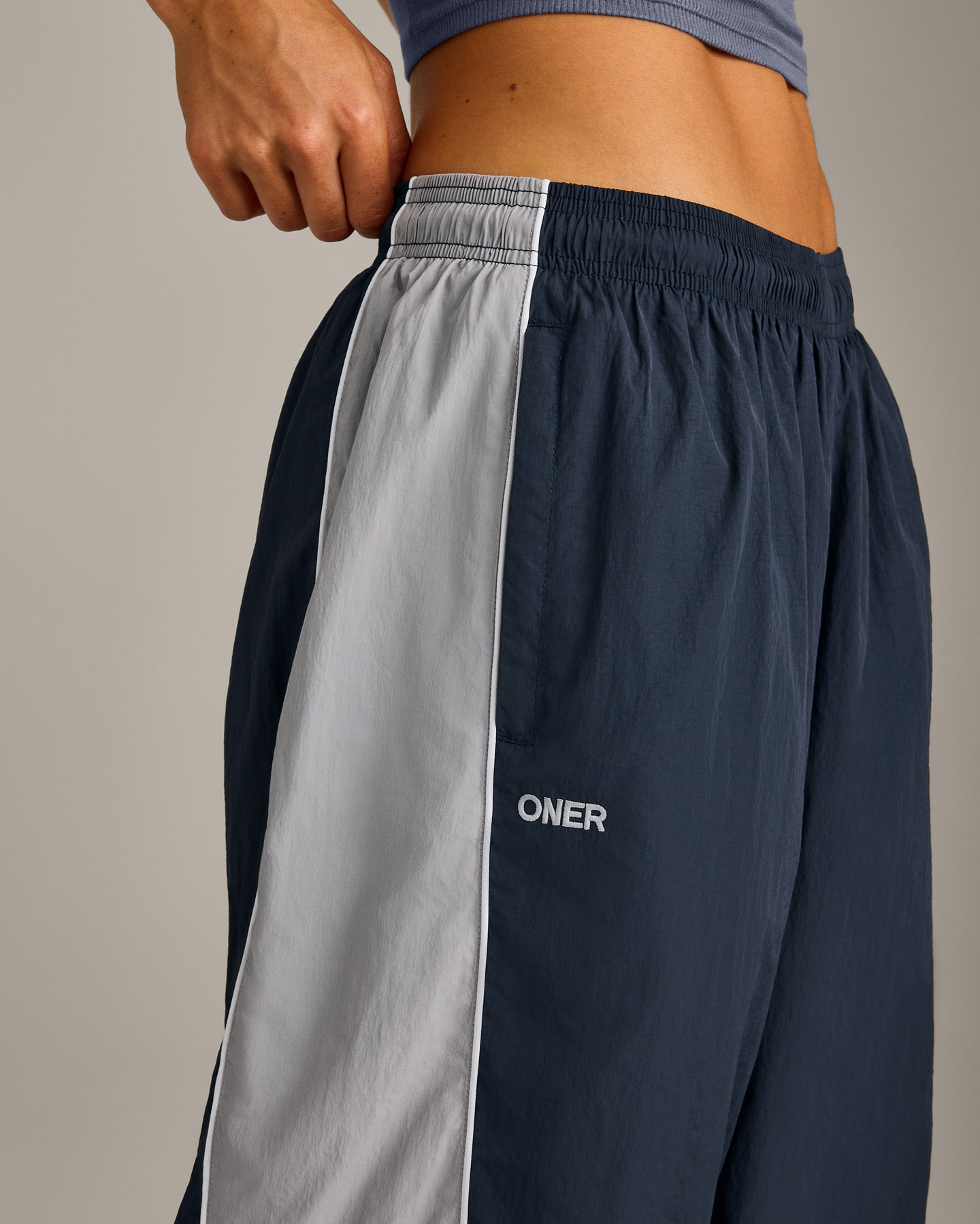 Oversized Contrast Piped Woven Straight Leg Track Bottoms | True Blue - Image 6
