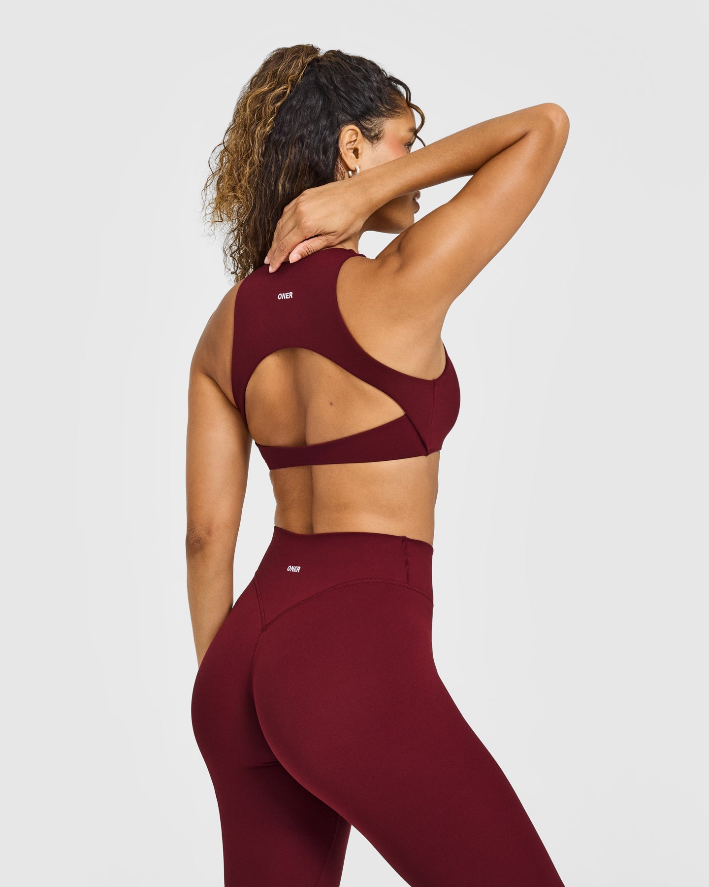 SoftMotion High Neck Sports Bra with White Logo | Light Rosewood - Image 2
