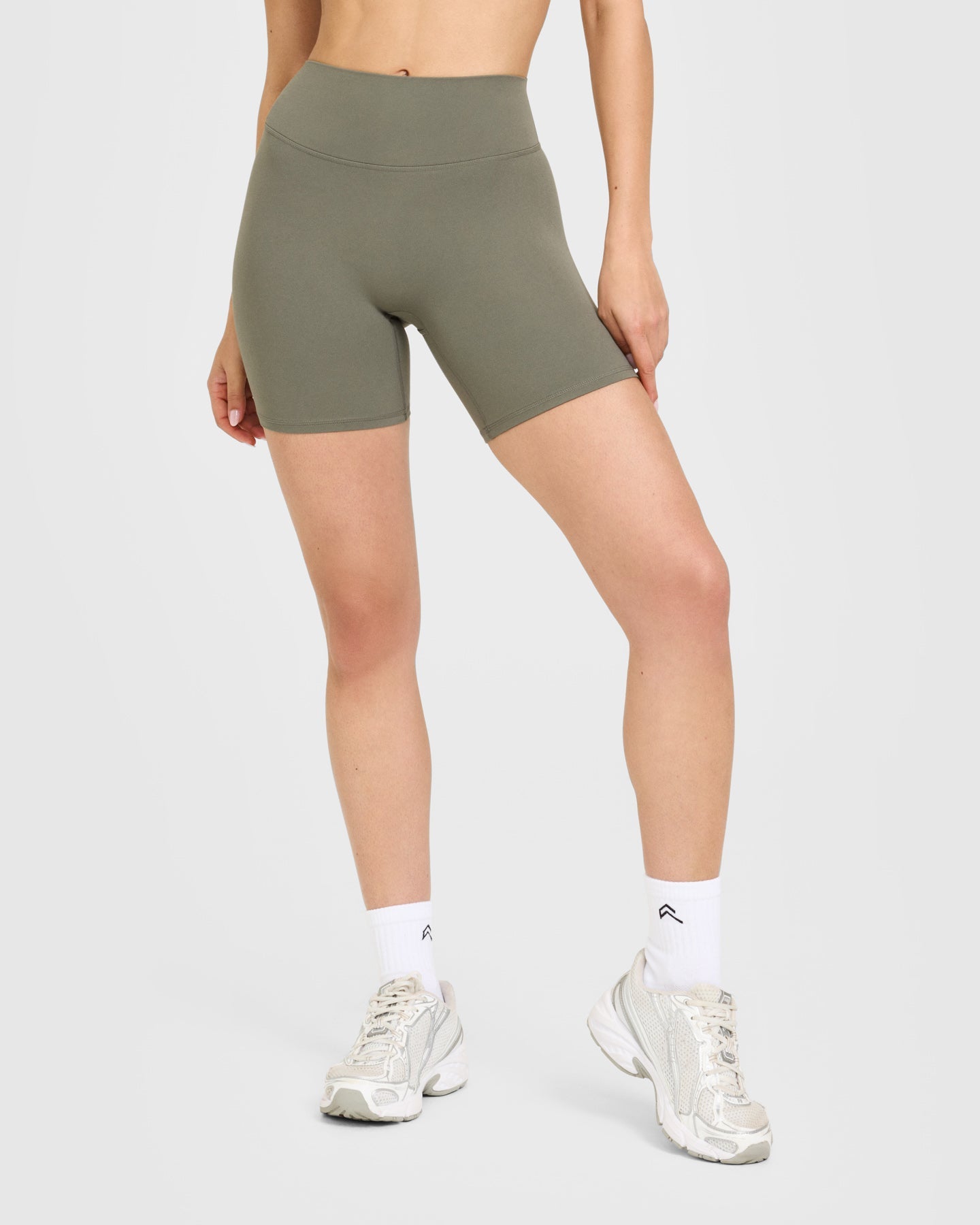 SoftMotion High Waisted Shorts 6" with White Logo | Alpine Green - Image 2